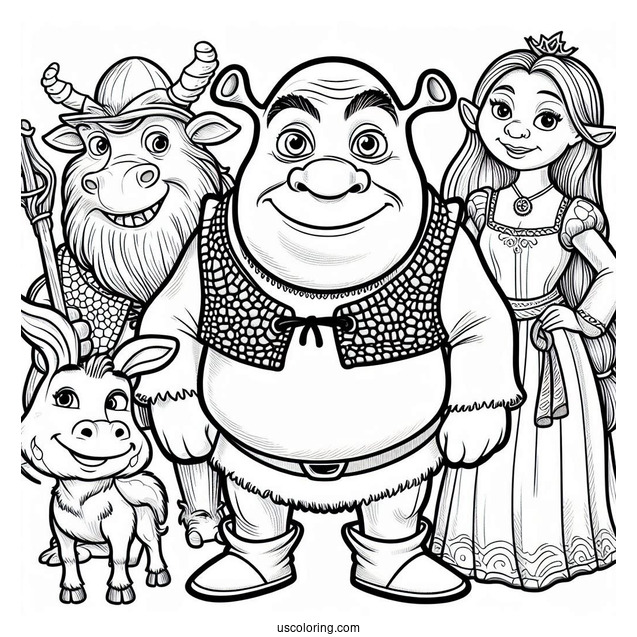 Shrek With Fiona And Friends To Color