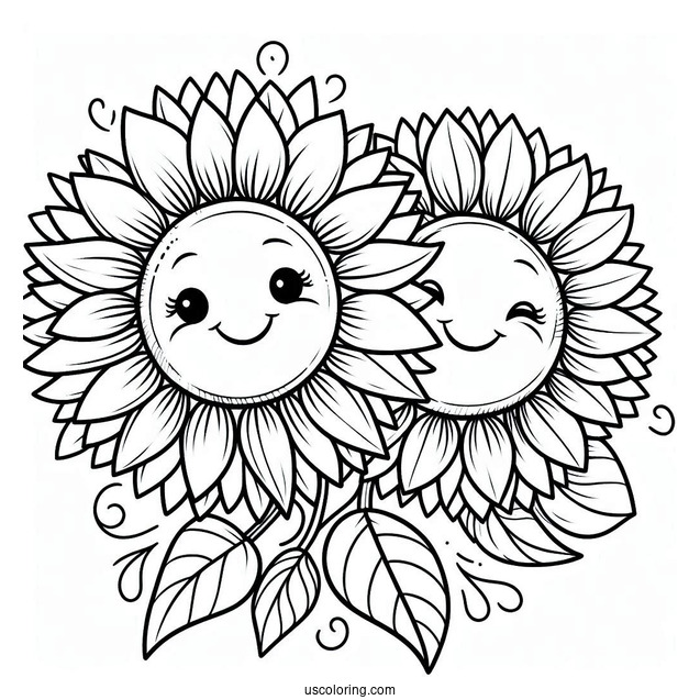 Two Smiling Sunflowers To Color In