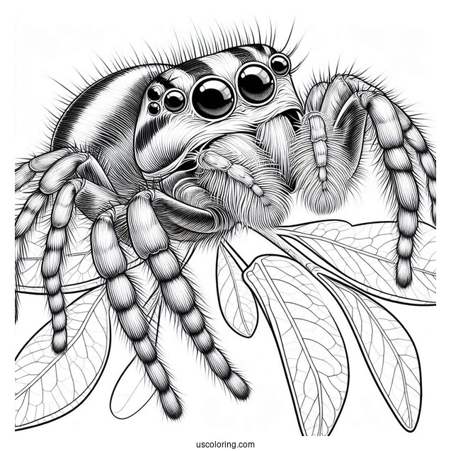 Jumping Spider Sitting On Leaves