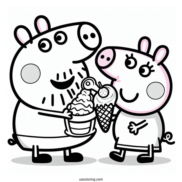 Peppa Pig And George Eating Ice Cream To Color