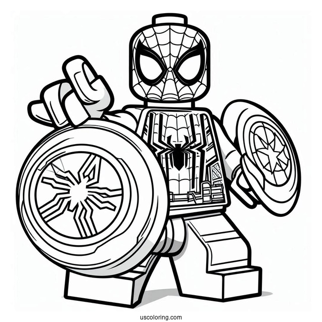 Lego Spider-Man Holding Captain Americas Shield Coloring