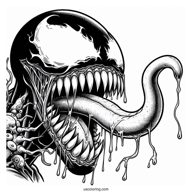 Scary Close Up Of Carnage Coloring Page With Tongue Out