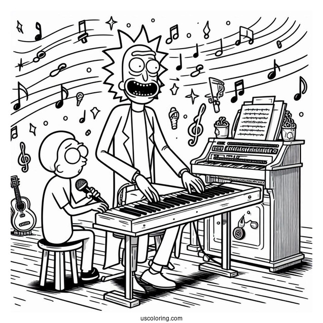 Rick And Morty Playing Music Coloring Page