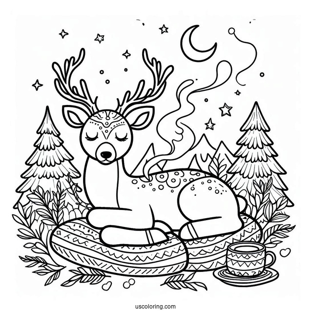 Relaxing Reindeer Coloring Sheet For Adults
