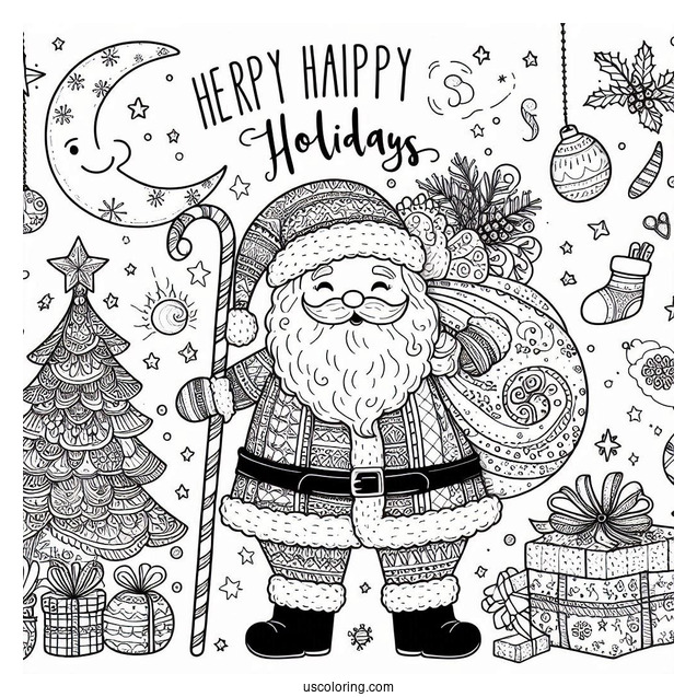 Happy Holidays With Santa To Color