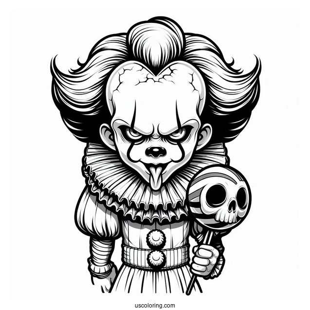 Pennywise Holding A Skull Lollipop Coloring Page