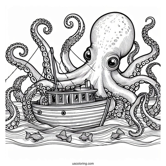 Gian Octopus Coloring Page Peering At Boat