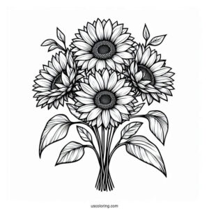 Bouquet Of Sunflowers Coloring In