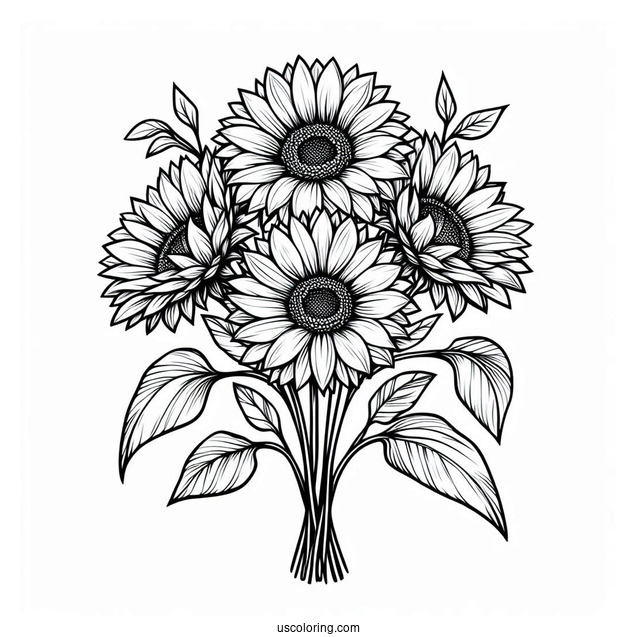 Bouquet Of Sunflowers Coloring In