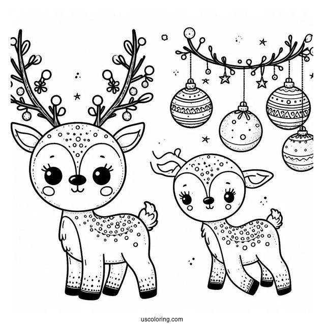 Cute Reindeer With Christmas Ornaments Hanging From Antlers