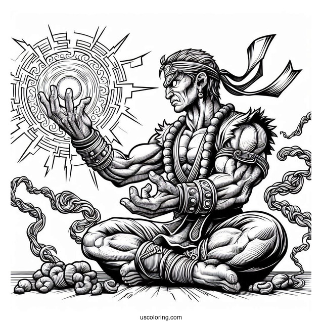 Street Fighter Coloring Page Of Dhalsim Summoning Powers