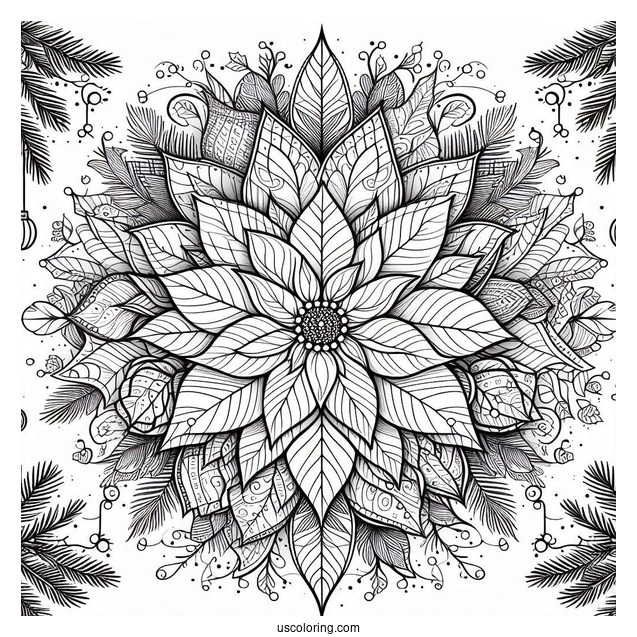 Christmas Mandala Coloring Page With Poinsettia
