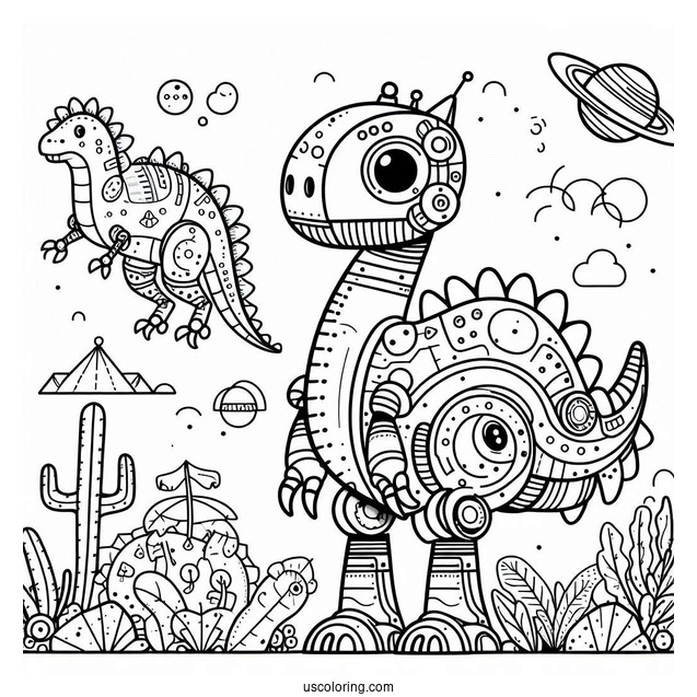 Robot Dinosaur Coloring Sheet