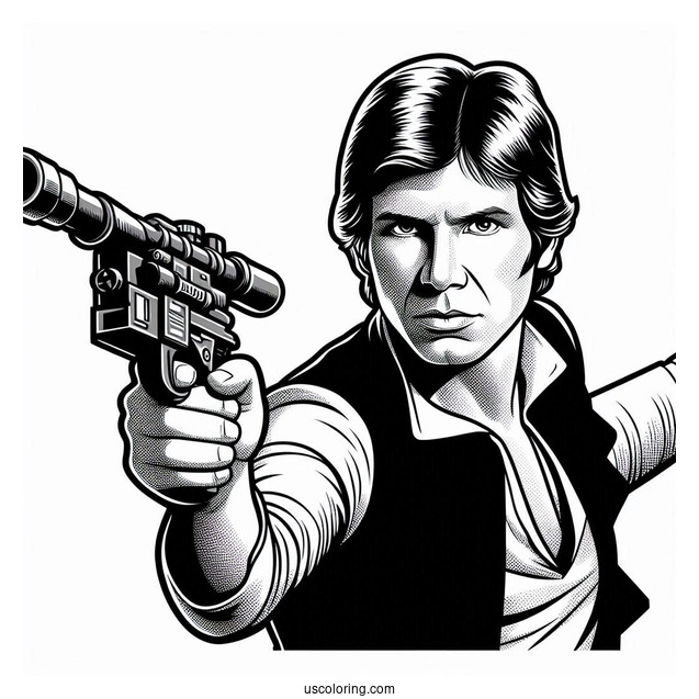 Han Solo Shooting Blaster Pistol Coloring Sheet