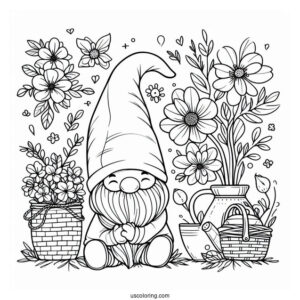 Spring Coloring Page Gnome Outline