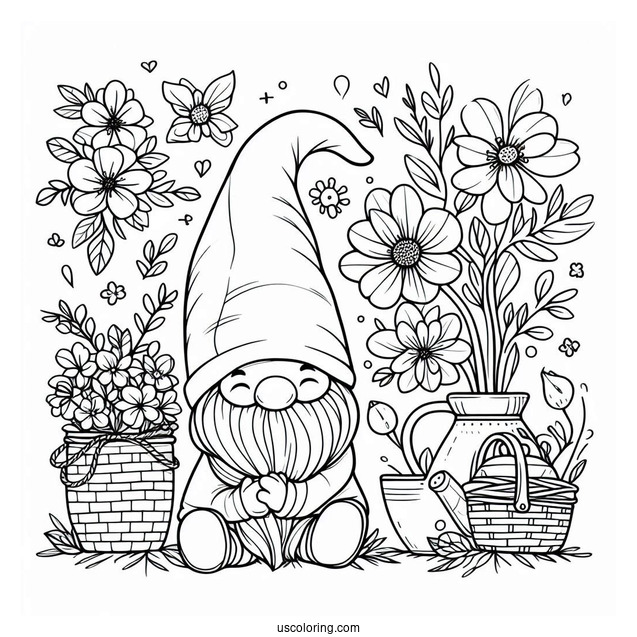 Spring Coloring Page Gnome Outline