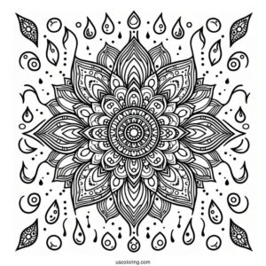 Rain Coloring Page Of Intricate Raindrop Mandala