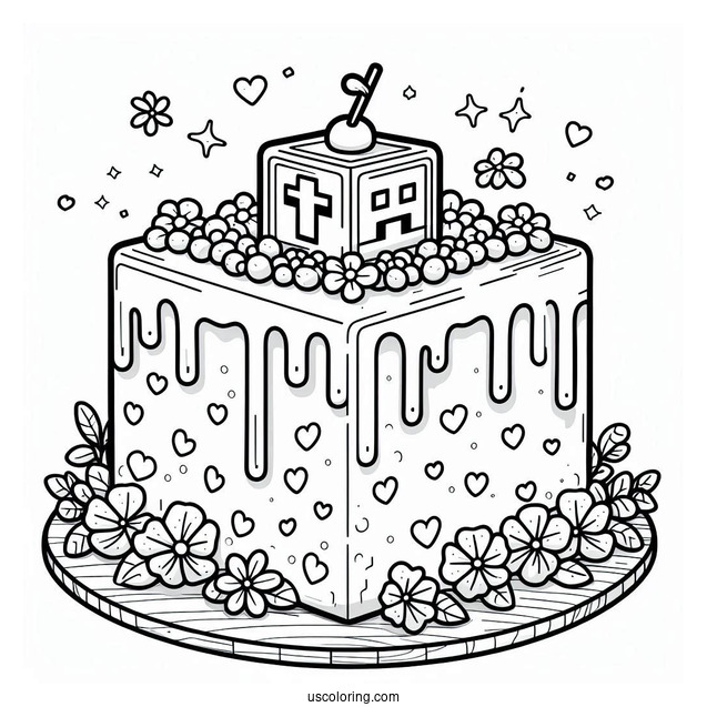 Easy Minecraft Cake Coloring Sheet