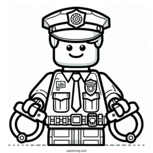 Coloring Page Of Lego Police Officer Holding Cuffs And Badge