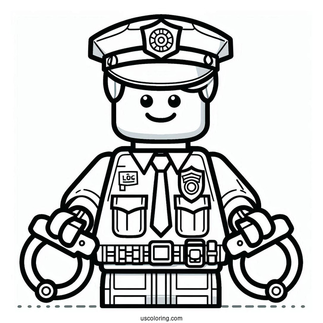 Coloring Page Of Lego Police Officer Holding Cuffs And Badge