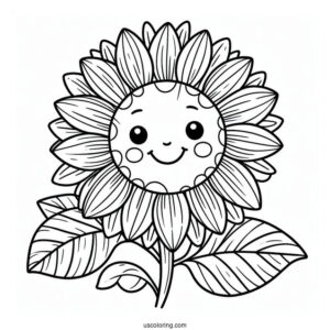 Flower Coloring Pages Of Smiling Sunflower For Preschoolers