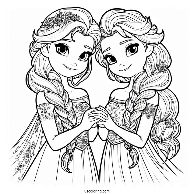 Elsa And Sister Holding Hands Coloring Sheet(1)