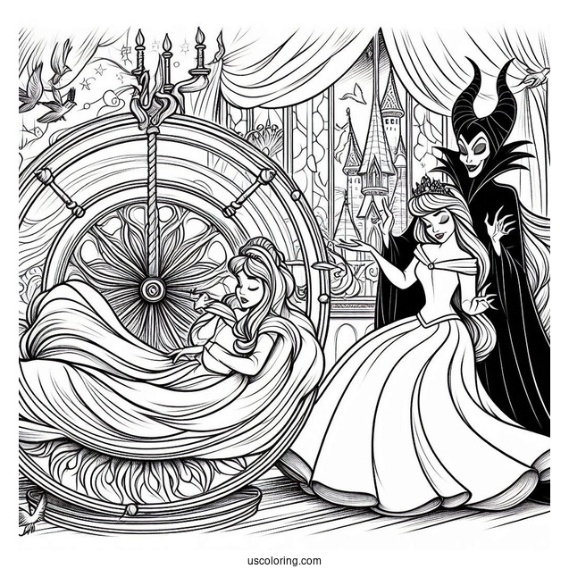 Sleeping Beauty Coloring Page Of Maleficent Guiding Princess Aurora To The Spinning Wheel