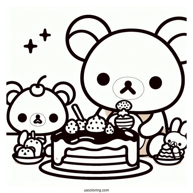 Rilakkuma Coloring Page Eating Dessert With Kiiroitori And Korilakkuma For Kids