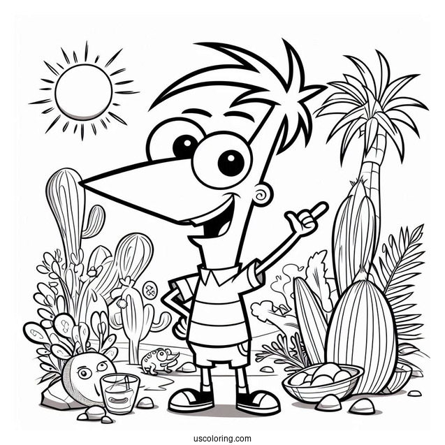 Phineas And Ferb Coloring Page In The Backyard