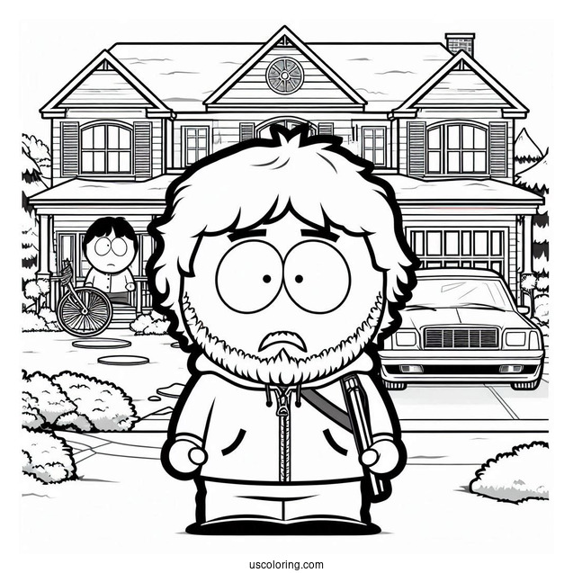 South Park Coloring Page Of Randy Marsh Standing In His Driveway