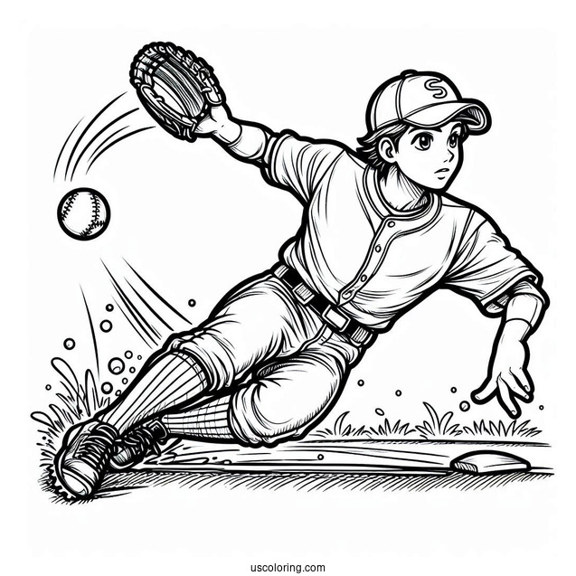 Baseball Player Sliding To Catch Ball