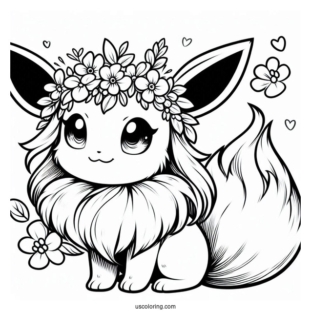 Eevee Wearing Flower Crown Coloring In