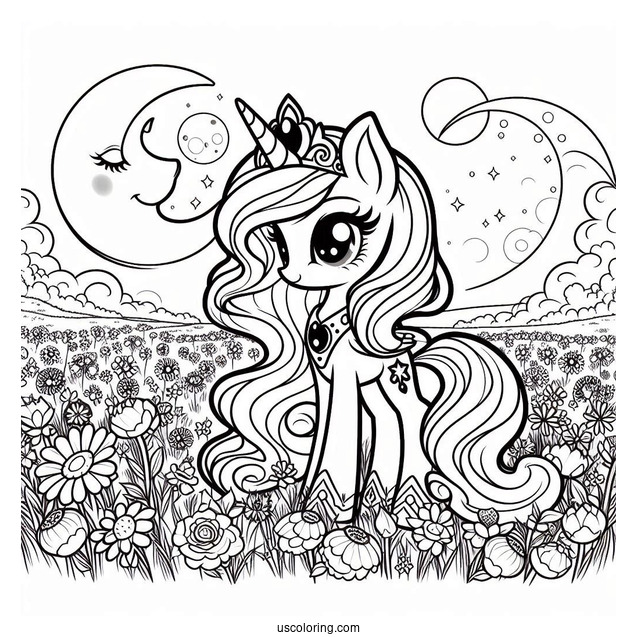 Princess Luna Coloring Page Standing With Sweetie Belle In Flower Field