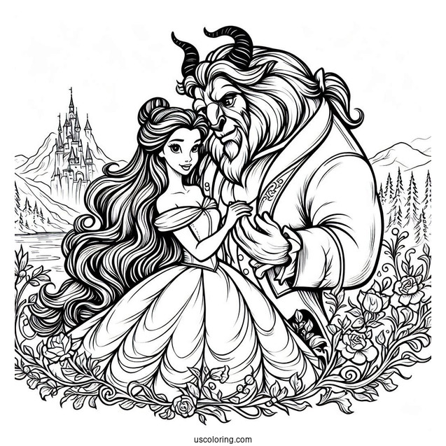 The Beast And Princess Belle To Color