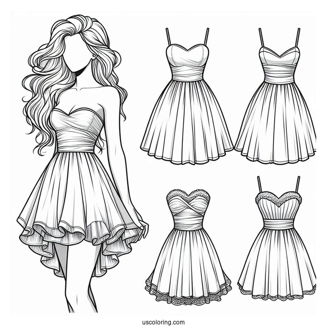 Short Tube Dress Coloring Page With Long Overskirt