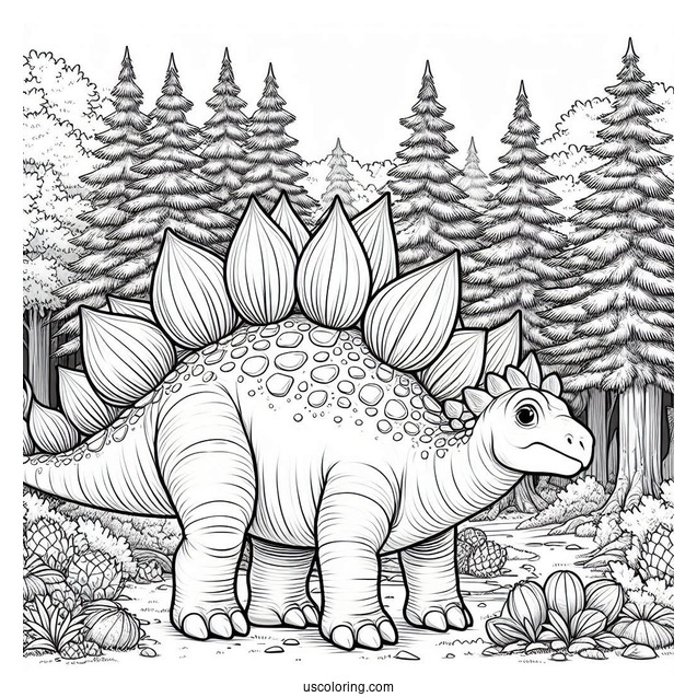 Realistic Stegosaurus Coloring Page In The Forest