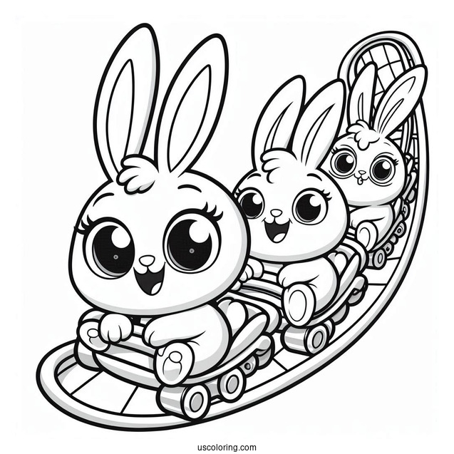 Sunny Bunnies Coloring Page Turbo, Shiny, Big Boo, Iris, And Hopper Riding Rollercoaster For Kids