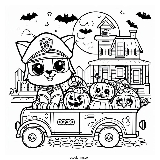Paw Patrol Halloween Theme Coloring Page