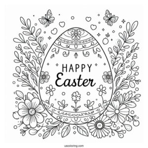 Egg With Happy Easter Coloring Page Words For Kids