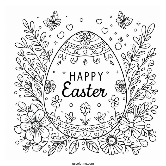 Egg With Happy Easter Coloring Page Words For Kids