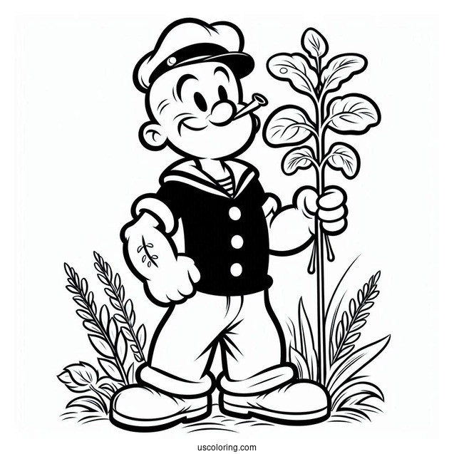 Popeye Coloring Page Holding Watercress