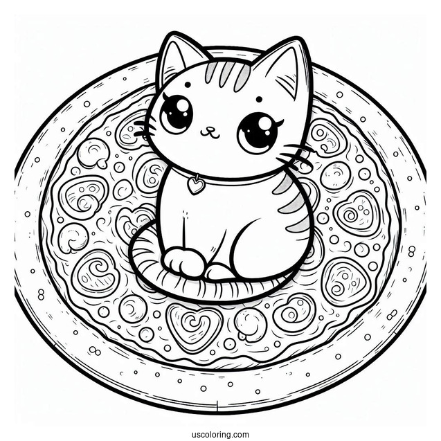 Cat Shaped Pizza Coloring Page
