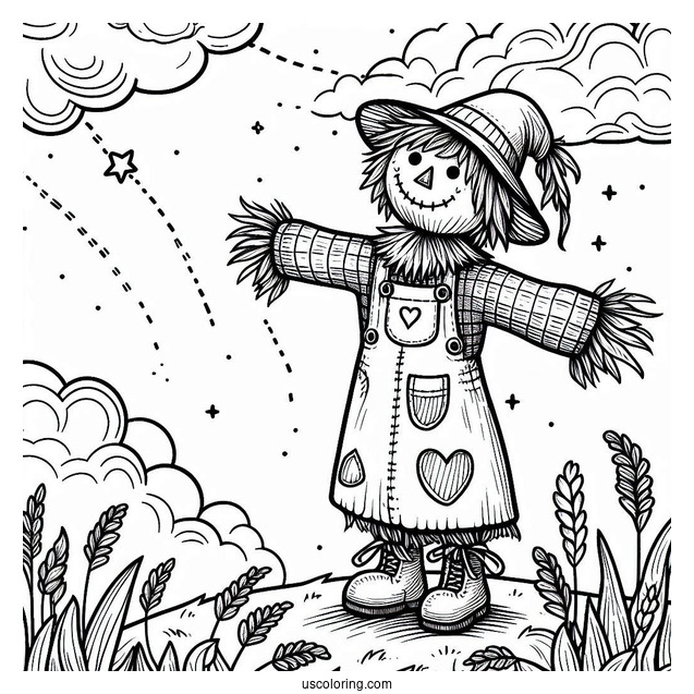 Scarecrow Coloring Page Looking Up At The Sky