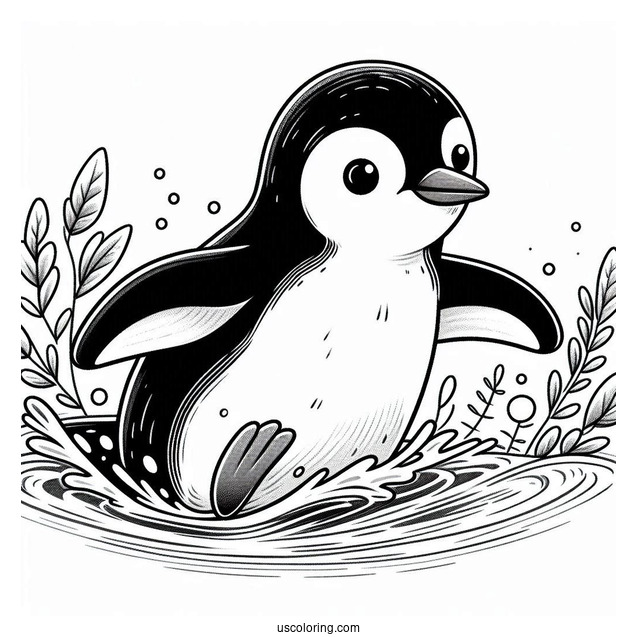 Swimming Galapagos Penguin Coloring In