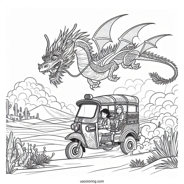 Raya And The Last Dragon Coloring Page Riding Tuk Tuk In The Desert