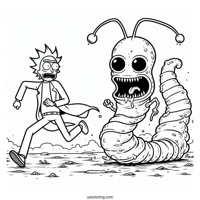 Rick And Morty Running From Alien Worm
