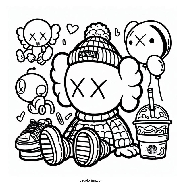 KAWS Coloring Page Companion In Supreme Sweater