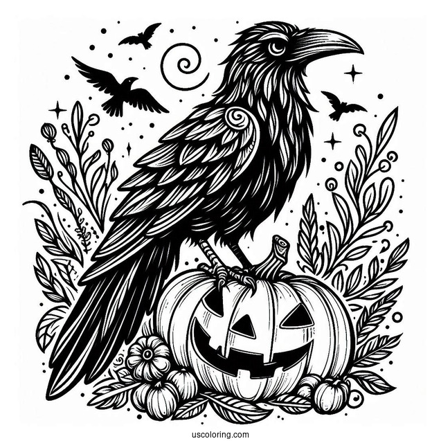 Raven Coloring Page Inside A Jack O Lantern
