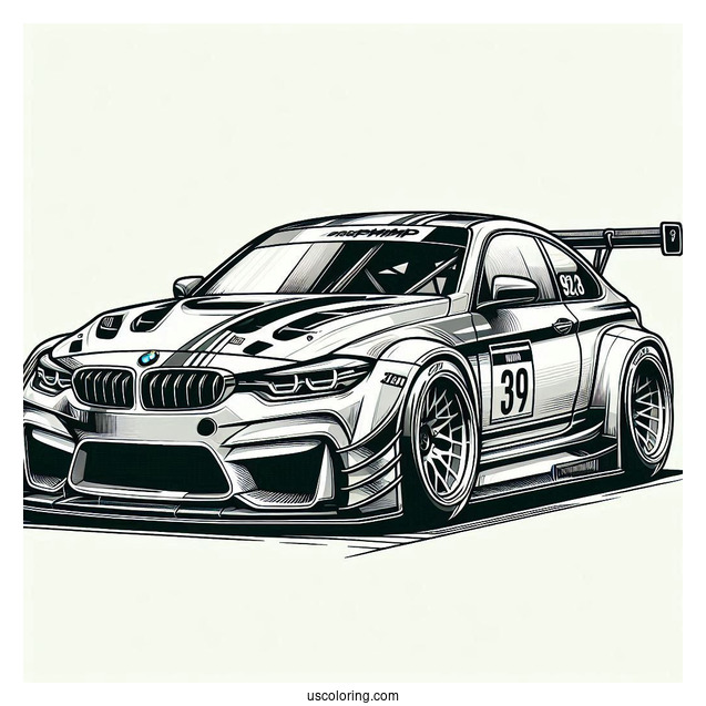 BMW Race Car With Big Spoiler To Color