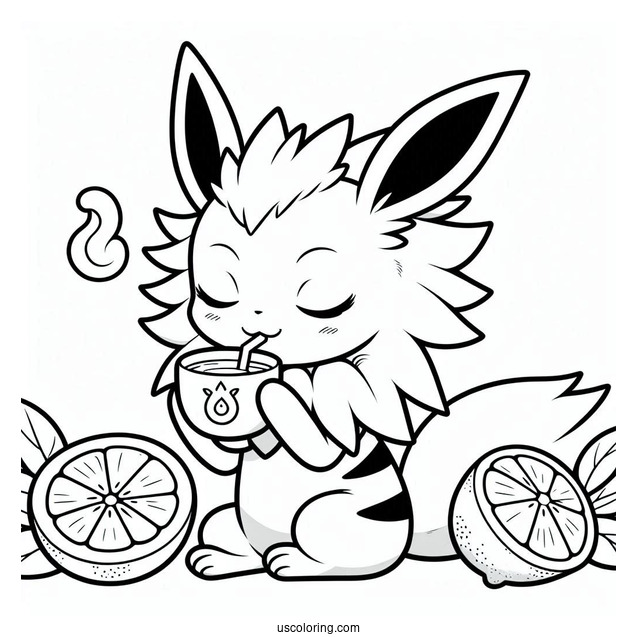 Jolteon Coloring Page Drinking Lemon Tea For Kids